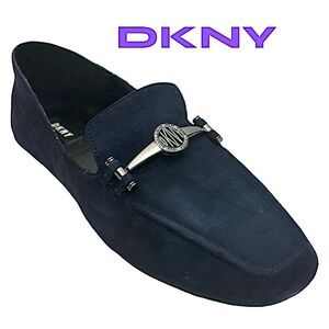 DKNY Women's Moccasin Leather Square Toe Loafers, Blue, Size 8 Medium